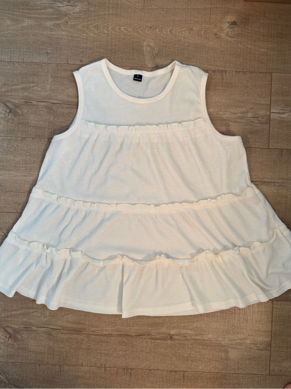 SHEIN Cream Tiered Ruffle Knit Tank Top